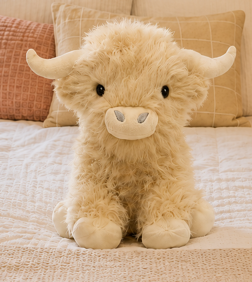 White Highland Cow Weighted Plush - Warmable, Washable Comfort Plush, Perfect Gift, 11" tall, approx. 2 lb - Hugglz
