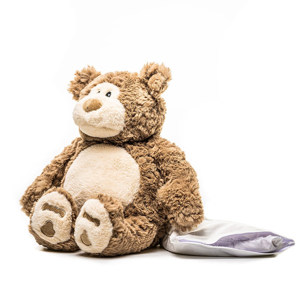 Soft Brown Bear - Warmable, Weighted, Washable  - Dimensions: Approx. 12" tall, 2 lbs - Hugglz