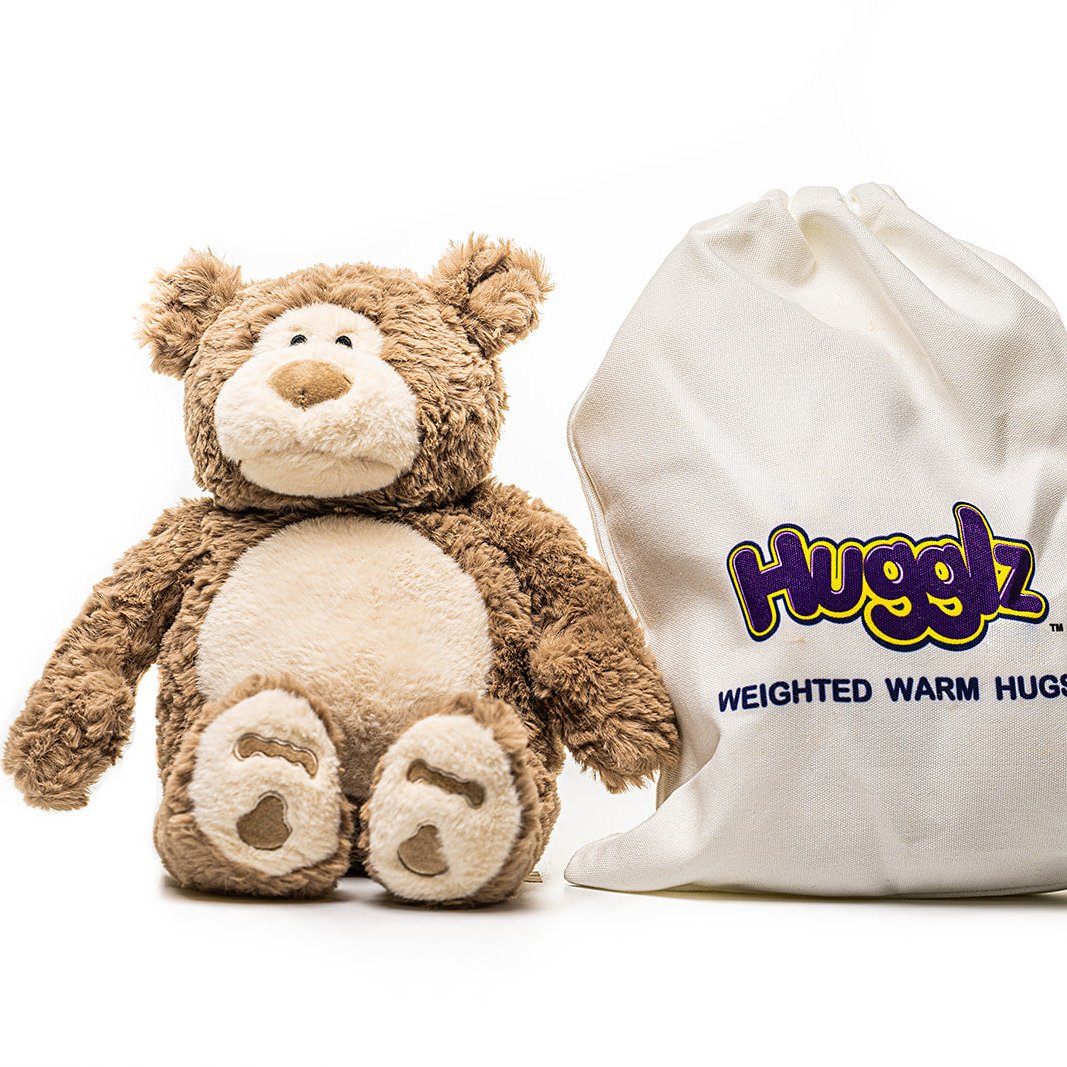 Soft Brown Bear - Warmable, Weighted, Washable  - Dimensions: Approx. 12" tall, 2 lbs - Hugglz