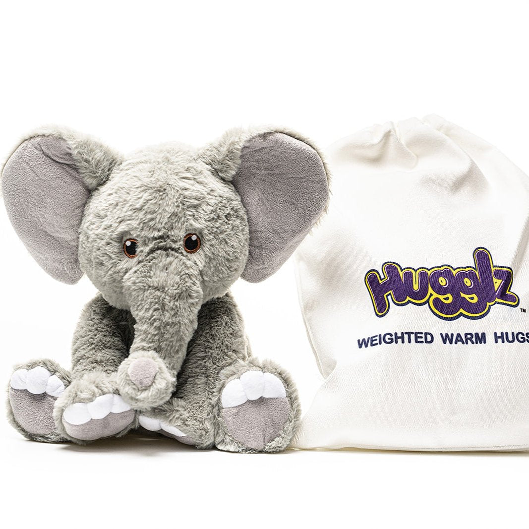 Grey Elephant - Warmable, Weighted, Washable  - Dimensions: Approx. 12" tall, 2 lbs - Hugglz