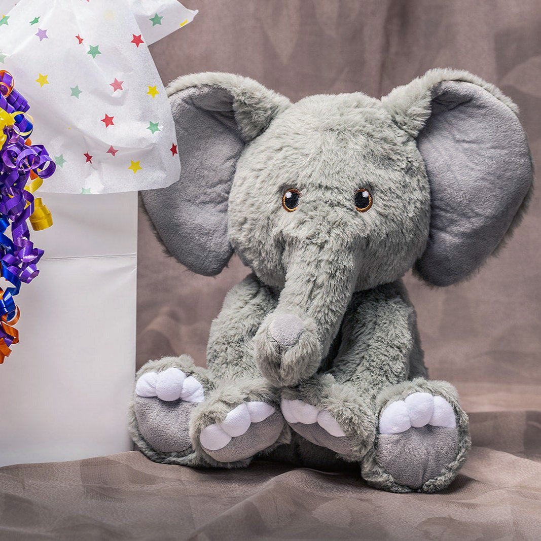 Grey Elephant - Warmable, Weighted, Washable  - Dimensions: Approx. 12" tall, 2 lbs - Hugglz