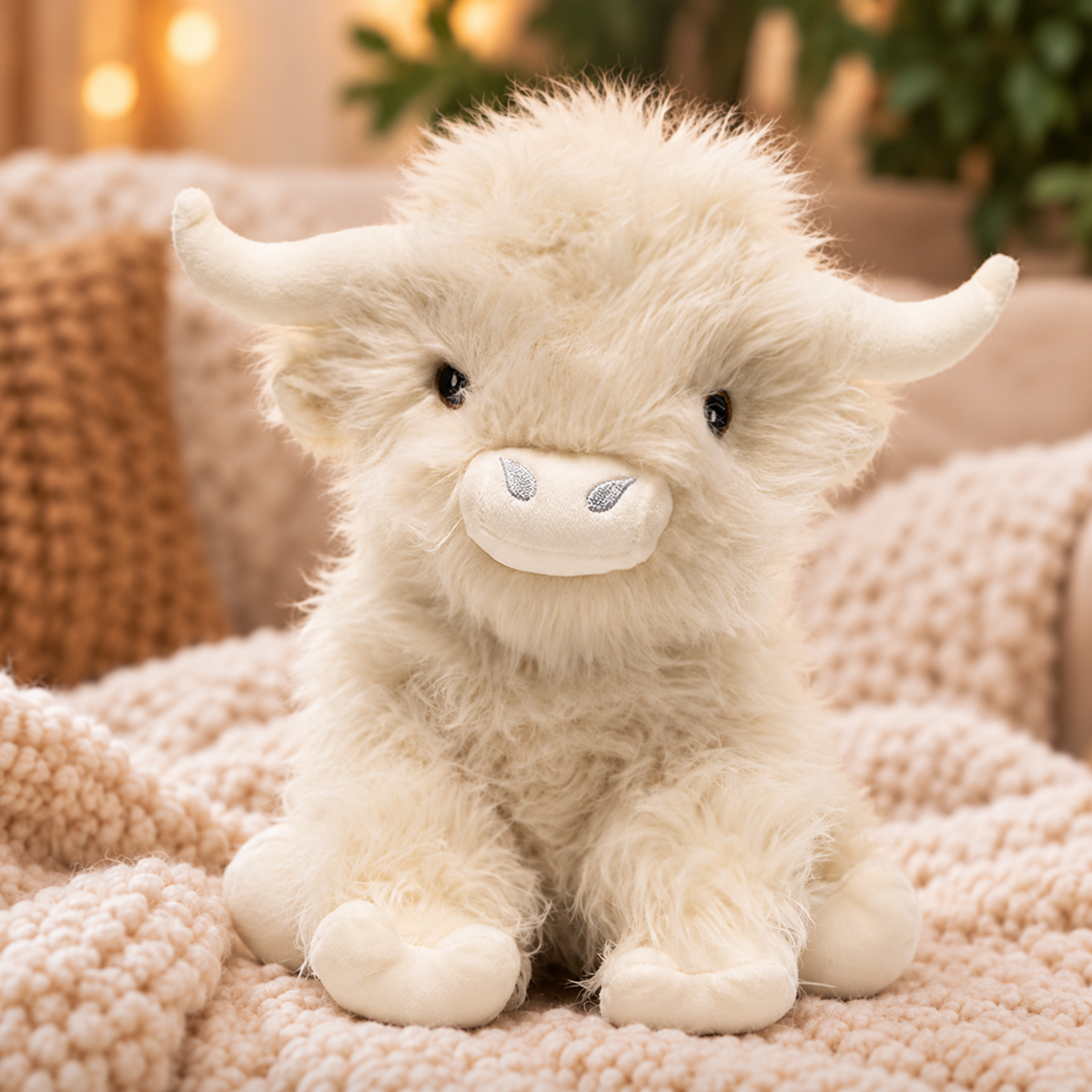 White Highland Cow weighted stuffed animal by Hugglz with removable warmable heat pack