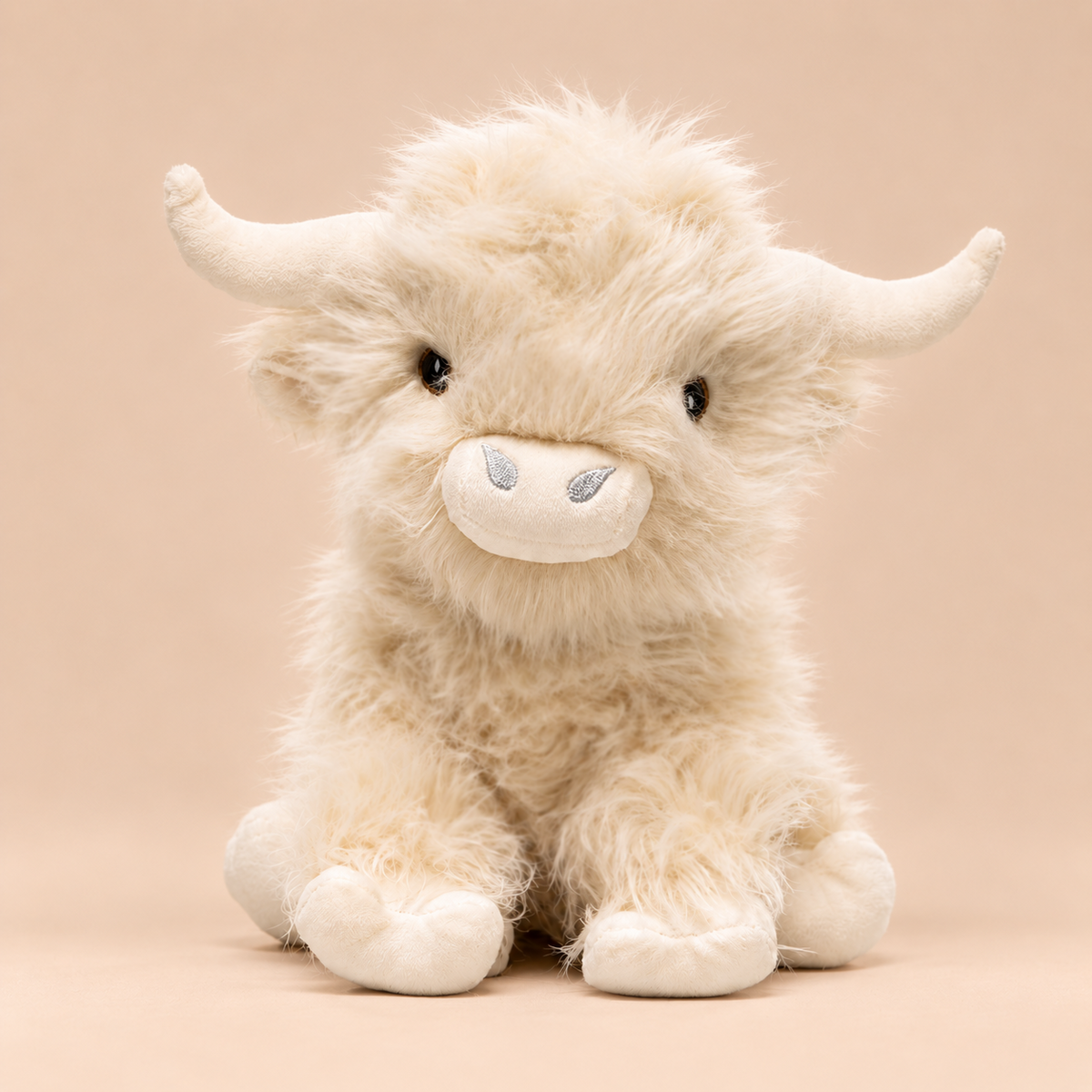 White Highland Cow warmable weighted stuffed animal front view